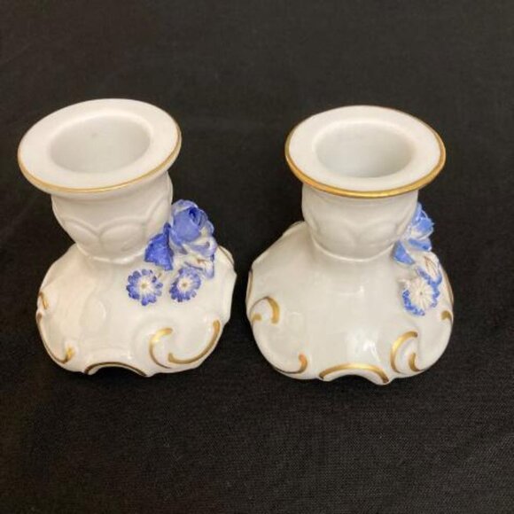 Vtg Pair Von Schierholz Porcelain Candlestick Holders Hand Painted Floral German - Picture 4 of 9